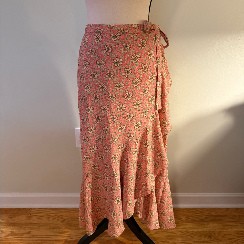 Max Studio Floral Wrap Skirt with Asymmetrical Ruffles